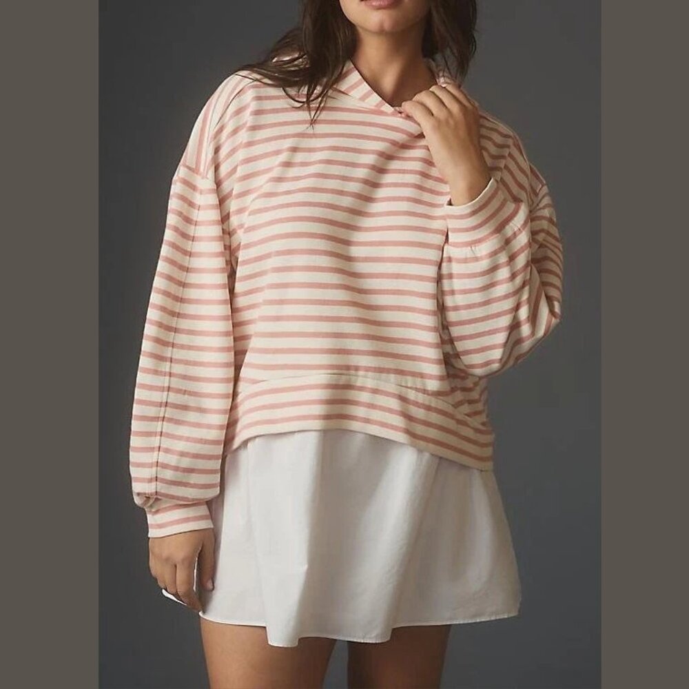 Anthropologie Pilcro Hooded Sweatshirt Twofer Mini Dress Pink Pattern M